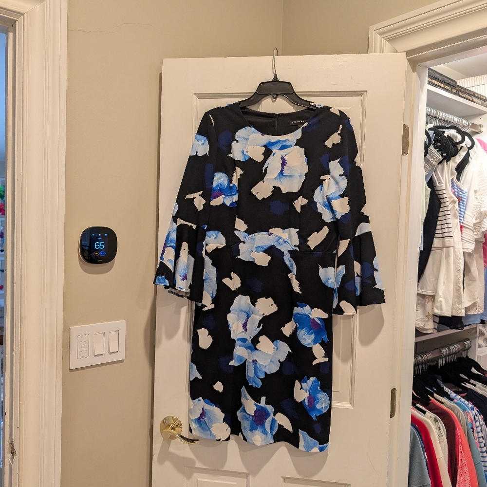Maggy London Black and Blue Floral Long Sleeve Dress